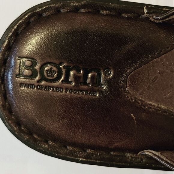Born Handcrafted Brown Leather Wedge Heel Buckle Detail Slip-on Mule Shoe Size 8 - Picture 9 of 12